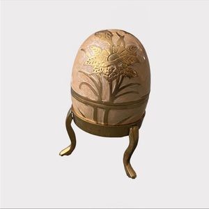 VINTAGE | Cloisonne Enameled Egg Trinket Box with Brass Stand